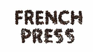 animado tipo de letra fuera de café frijoles el texto francés prensa con alfa canal video