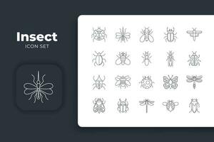 lineal style insect icon set vector