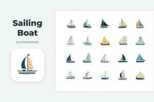 flat sailing boat illustration set vector