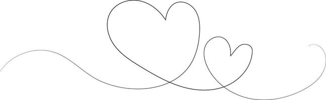 corazones íconos uno línea dibujo técnica, vector ilustración. amor símbolo terminado blanco antecedentes