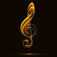 Golden fire treble clef icon isolated over black background. Musical vector icons for websites, musical apps and decoration purposes