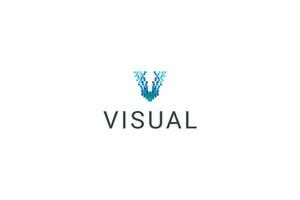 Letter V technological pixel distortion data security virtual logo vector