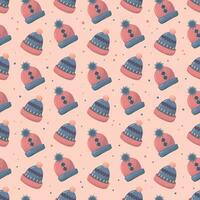 Seamless  pattern with a winter hats .Use for paper, banner, cards, poster, fabric Vector illustration.
