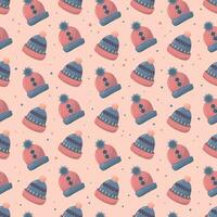 Seamless  pattern with a winter hats .Use for paper, banner, cards, poster, fabric Vector illustration.