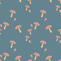 Seamless pattern with forest mushrooms. A fly agaric print. Can be used for wrapping paper, party invitation and background. Vector illustration