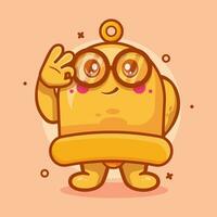 cute yellow bell character mascot with ok sign hand gesture isolated cartoon in flat style design vector