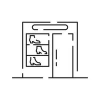 Shoemaker line icon. Shoes on heels measurement of length, dimensions and size chart for client in shops or stores. Minimalist vector in flat style.