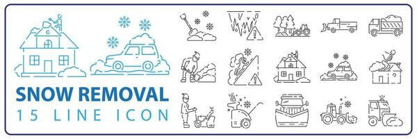 Snow removal Winter season holidays service linear icons set. Christmas. Studded tires for car. Customizable thin line contour symbols. vector