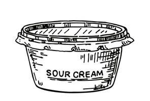 Hand drawn Sour Cream sketch isolated on white background. Milk products elements sketch style vector illustration.