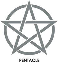 Pentacle symbol. Religious sign. Pentagram star inside circle symbol for witchcraft line art vector icon for games and websites