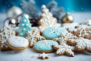Christmas cookies light background. Generate Ai photo