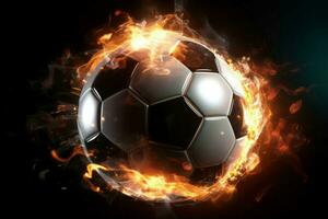 Soccer ball explosion fire. Generate Ai photo