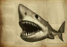 Shark book draw document. Generate Ai photo