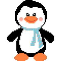 Penguin cartoon icon in pixel style. vector