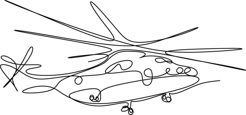 One line art. continues line art. hand drawn sketch of a helicopter