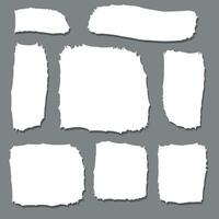 Pieces of torn white note paper different shapes isolated on gray background realistic vector illustration, Notepad torn paper for message note, page or banner and cardboard blank ripped piece strips