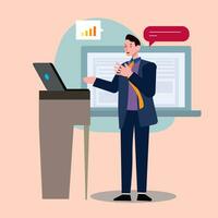 flat design business man working presentation for business and communication concept vector