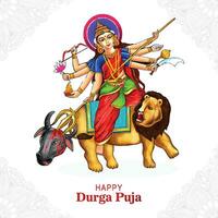 Goddess durga face in happy durga puja card background vector