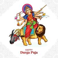 cara de la diosa durga en el fondo de la tarjeta feliz durga puja vector