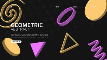 Template concept black 3d geometric tringle landing page design. vector illustration. futuristic and technology style