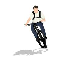 Cyclist Sportsman Character in Sports Wear and Helmet Riding Mountain Bike. vector