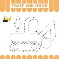 Tracing educational page for kids. Trace excavator. Handwriting practice activity worksheet for preschoolers. vector