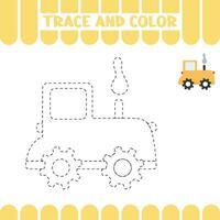 Handwriting practice activity page for preschoolers with trace tractor. Tracing educational worksheet for kids. vector