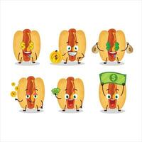 Hot dogs cartoon character with cute emoticon bring money vector