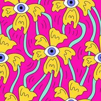 Psychedelic seamless pattern with melting flower and eye vector