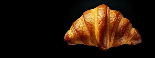Generative AI, Fresh croissant on dark background with copy space, french bakery photo