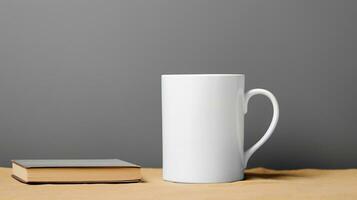 Generative AI, White ceramic cup set-up in at home interior, mug mock up blank, muted neutral colors. photo