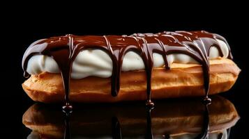 Generative AI, Chocolate eclairs side view, sweet food. Traditional french dessert photo