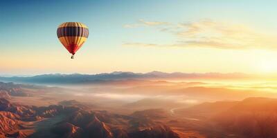 ai generado. ai generativo. caliente aire globo escénico ver a naturaleza al aire libre hermosa arena montaña río paisaje. gráfico Arte foto