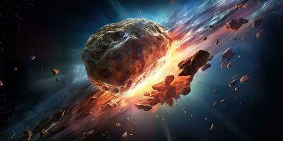 ai generado. ai generativo. galaxia exterior espacio volador asteroide universo galaxia peligro catástrofe. gráfico Arte foto