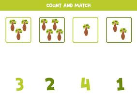Counting game for kids. Count all bottle trees and match with numbers. Worksheet for children. vector