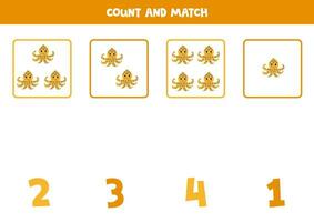 Count all blue ring octopuses and match with the correct number. vector