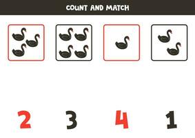 Count all black swans and match with the correct number. vector