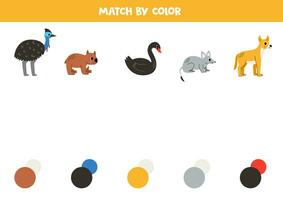 Match Australian animals and colors. Educational game for color recognition. vector