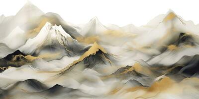 AI Generated. AI Generative. Watercolor drawing painting mountains landscape background. Outdoor nature adventure travel hiking trekking inspiration. Graphic Art photo