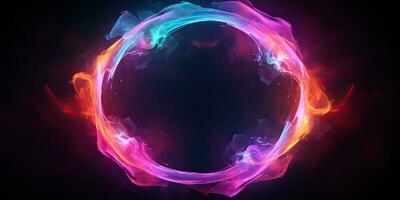 AI Generated. AI Generative. Round circle neon glowing color smoke mystic element. Graphic Art photo