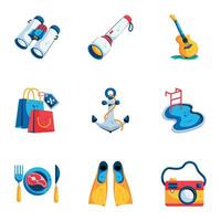 Pack of Travel and Holiday Flat Icons vector