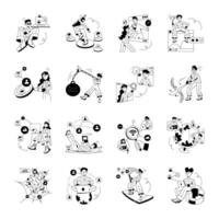 Pack of Social Connections Hand Drawn Illustrations vector