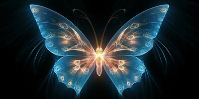 AI Generated. AI Generative. Fractal xray glowing butterfly insect bug decorative template. Graphic Art photo