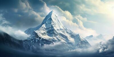 AI Generated. AI Generative. Snow ice faded mountain hill peak. Nature outdoor landscape background. Graphic Art photo