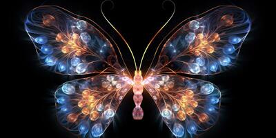 AI Generated. AI Generative. Fractal xray glowing butterfly insect bug decorative template. Graphic Art photo