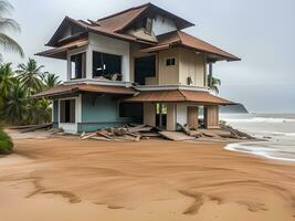 el casa estaba destruido por el terremoto. después tsunami ataque foto