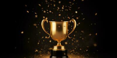 AI Generated. AI Generative. Golden reward trophy prize competition champion first place mock up. Graphic Art photo