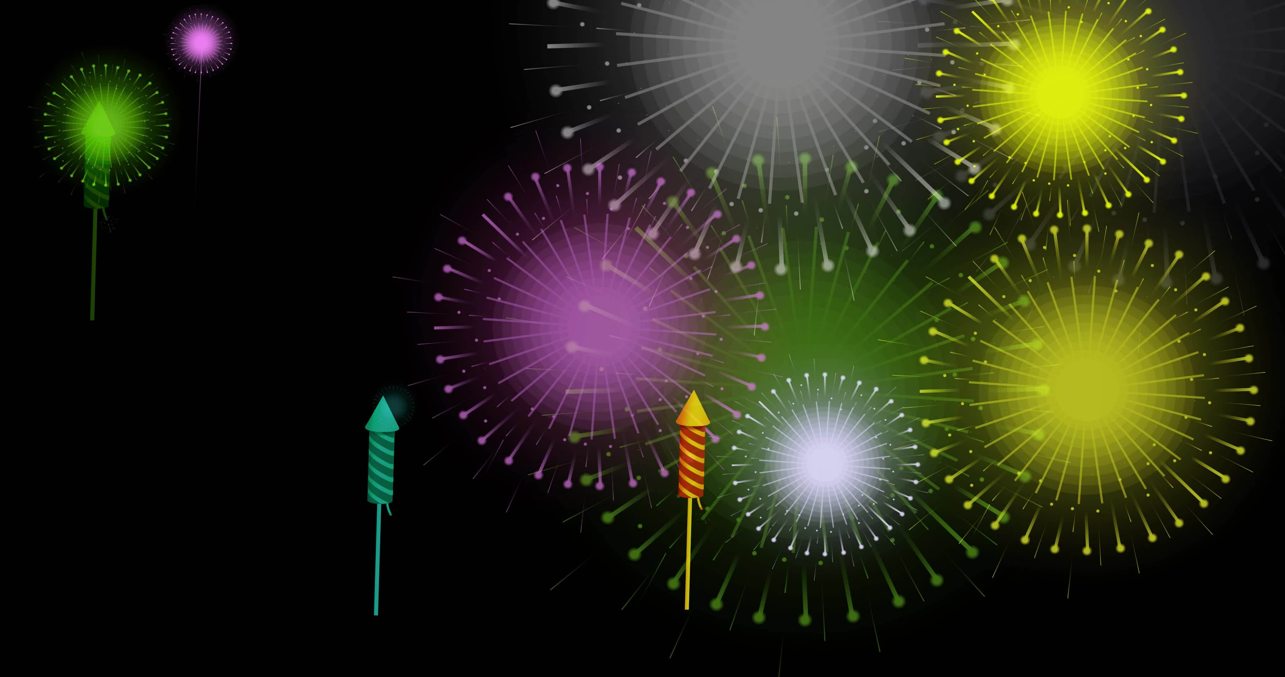 Multicolored isolated fireworks on black background. Diwali festival