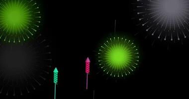 Multicolored isolated fireworks on black background. Diwali festival celebration fireworks background. for July 4, New Year's Eve. video