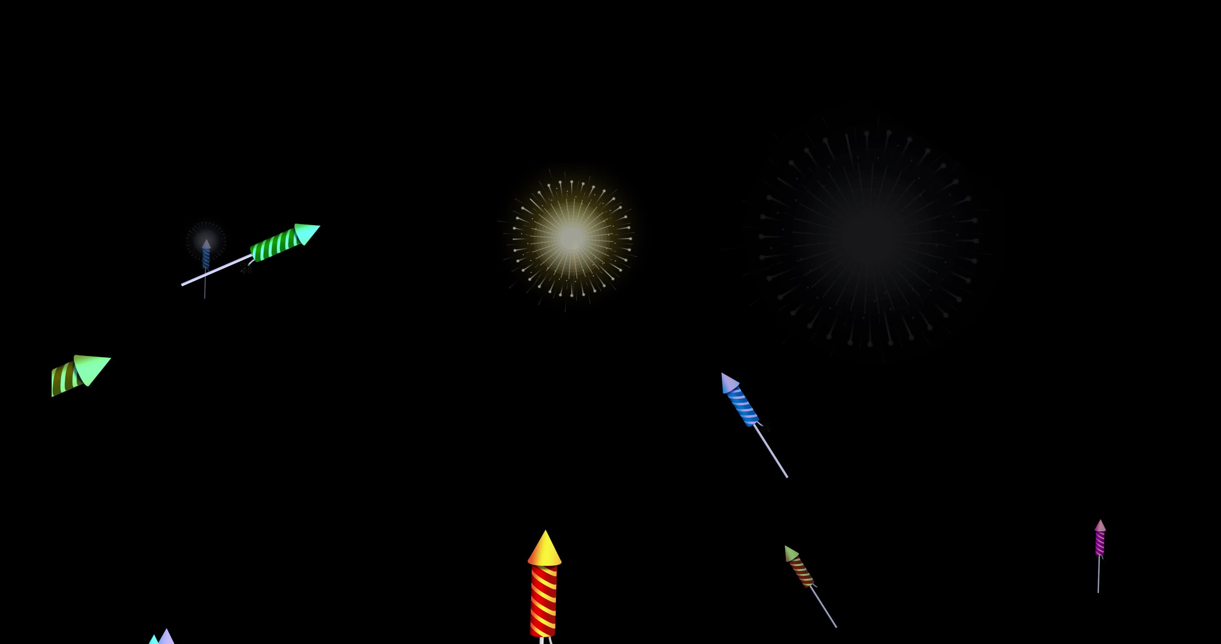 Multicolored isolated fireworks on black background. Diwali festival